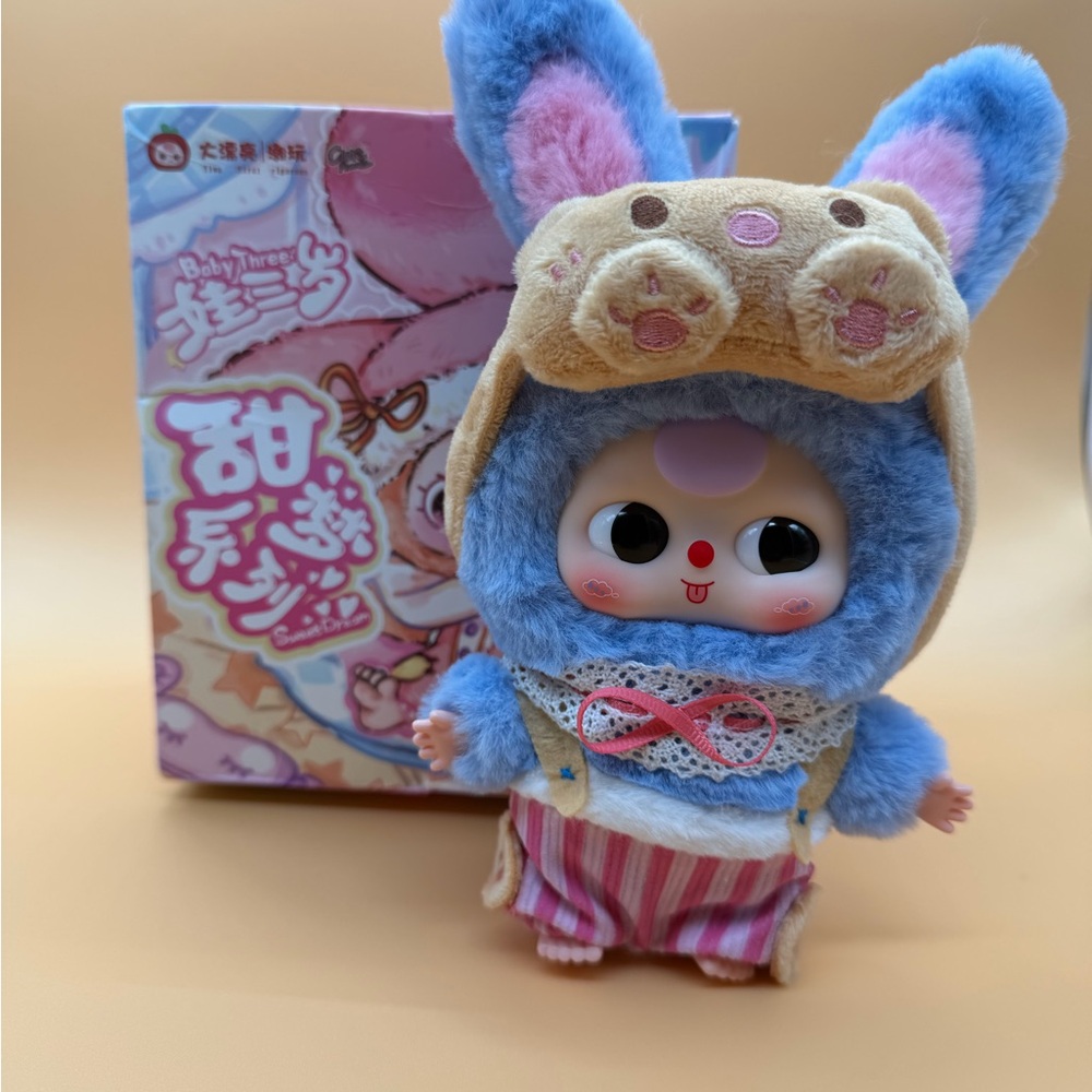 Cute Baby three Plush Bunny Toy with Blue and Pink Outfit